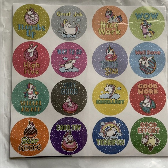 Unicorn Sticker Sheets Circles Multiple Pages of 16 New Sealed Motivational - Picture 2 of 4